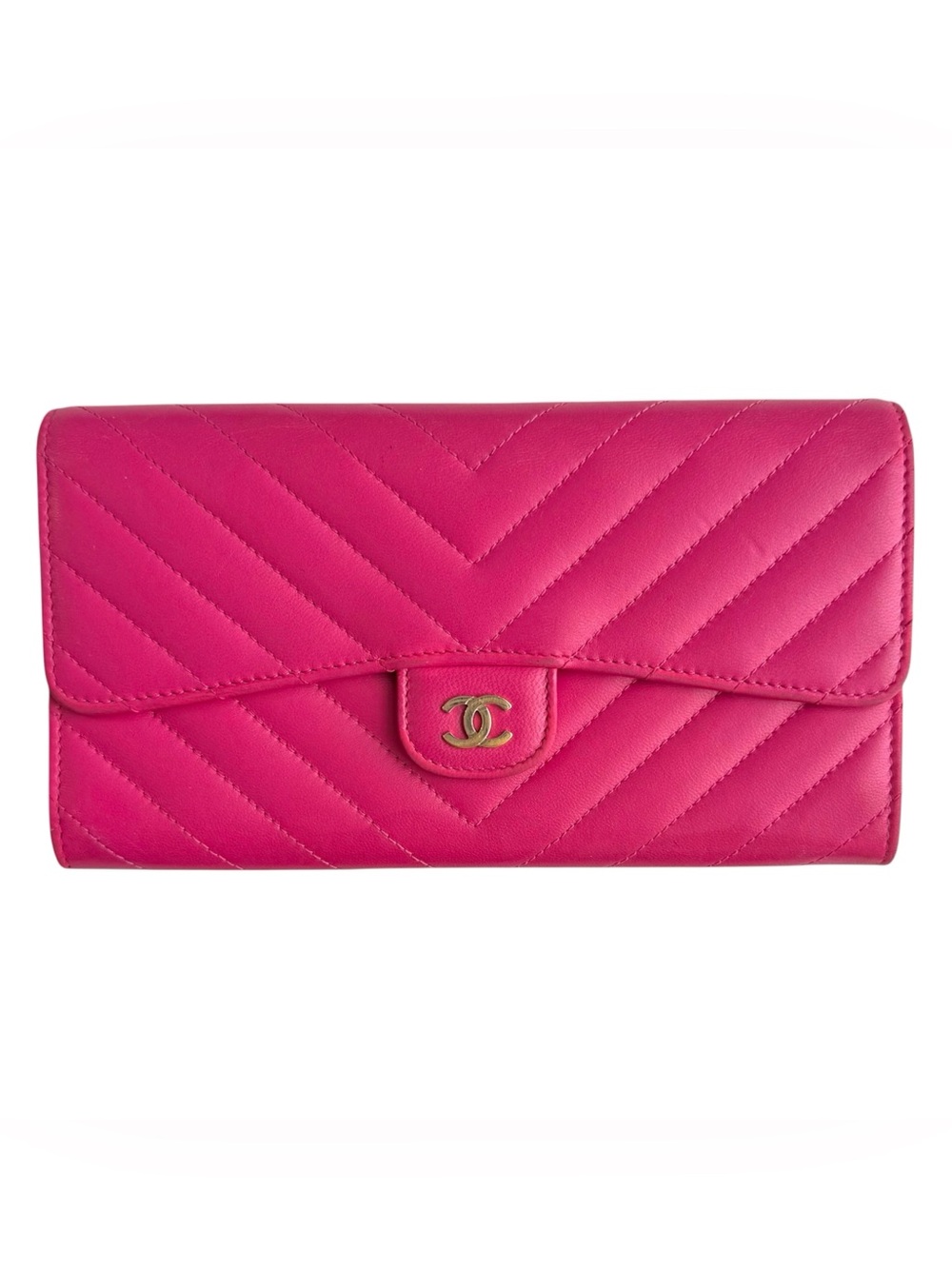 Chanel CC Chevron Stitch Leather Long Wallet